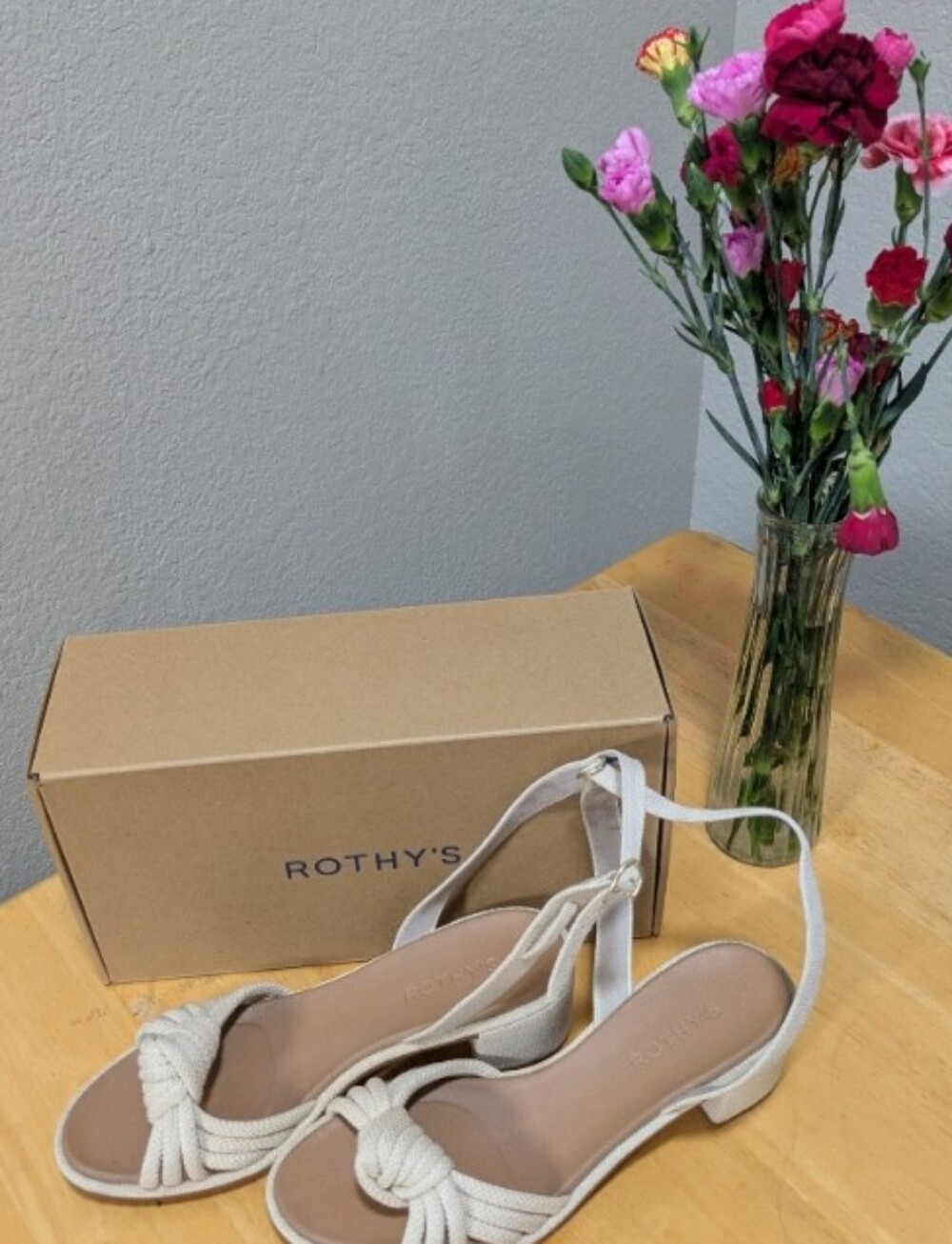 Rothy's The Knot Sandals Cream Braided Rope Knot Ankle Tie BRAND NEW IN BOX